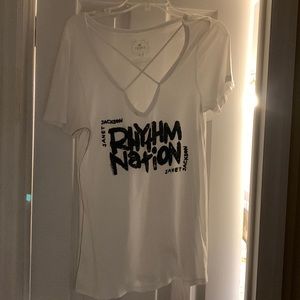 Criss-cross v-neck Janet Jackson Rhythm Nation t-shirt